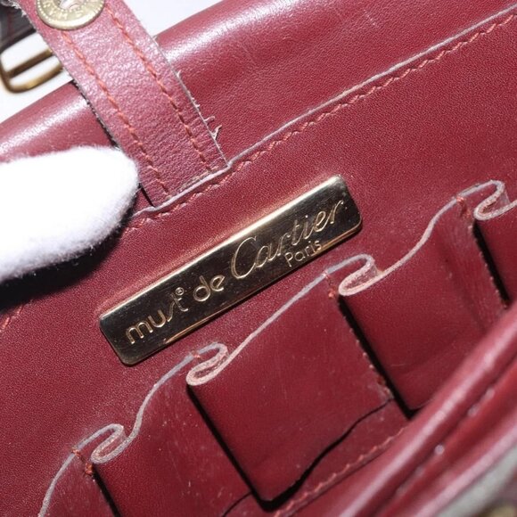 CARTIER Must Line Shoulder Bag Leather Bordeaux Gold Auth - Picture 13 of 15